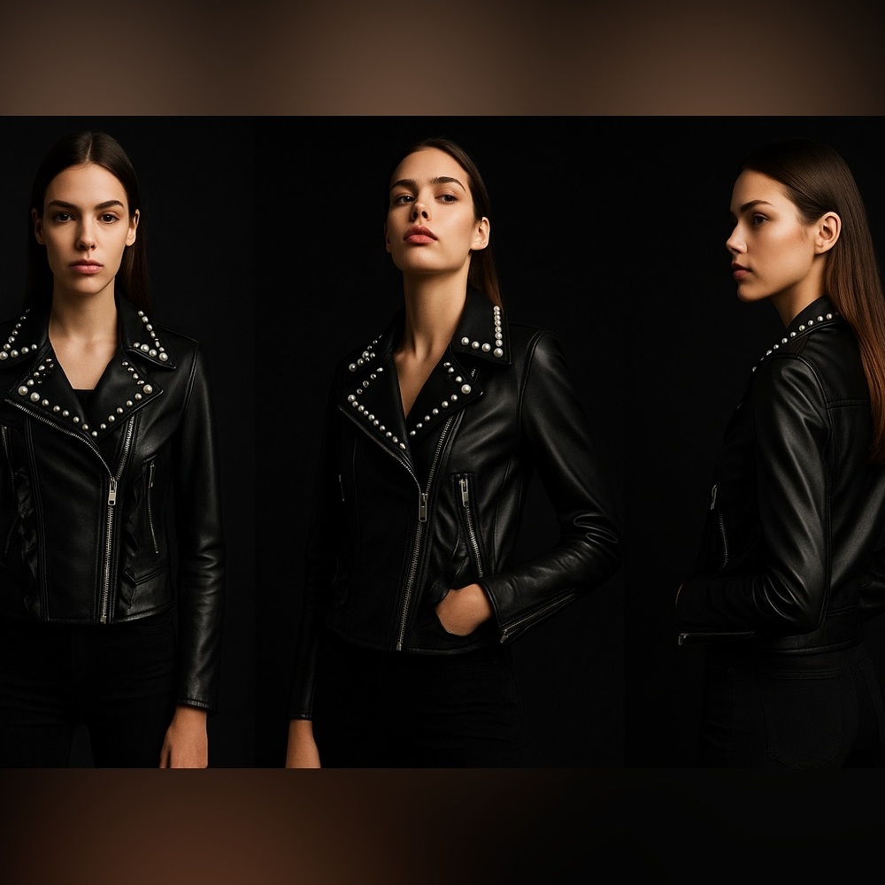 NWT✨ Gucci 2017 Lamb Leather Biker Jacket – Studded & Pearl Detail (IT40 / US 4) - Picture 1 of 13